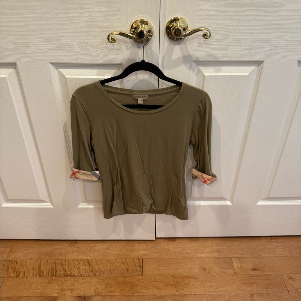 COPY - Woman’s Burberry S 3/4 Check Sleeve Olive Green